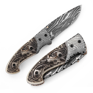Cuchillo Plegable de Acero de Damasco OEM Personalizado con Hoja Recta para Camping y Caza, Uso Industrial, 19cm de Longitud Total - Product Image 6