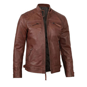 แจ็คเก็ตหนังผู้ชายคุณภาพสูงลดราคาพิเศษ ขายส่ง ปรับขนาดได้ คอตั้ง ปิดด้วยซิป - Product Image 6