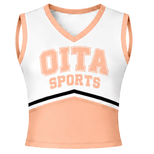 <b>Peach</b> Cheerleading Uniform <b>Top</b> Sleeveless V Neck Athletic Team Dance Practice Performance Sportswear Apparel - Product Image 1