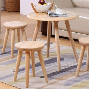 Modern Solid Wood Round <b>Stool</b> with Wooden Legs, Minimalist Dining Chair Bench for Living Room, <b>Bedroom</b> and Apartment Furniture - Product Image 3