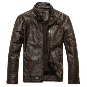 Men's Coated Woven Stand Collar <b>Slim</b> <b>Fit</b> Autumn Casual Genuine Leather Breathable Hooded <b>Jacket</b> Zip Closure Vintage Style DDP - Product Image 4