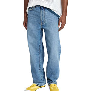 Jeans de mezclilla de alta calidad para hombre, corte ajustado, pierna recta, lavado a la piedra, cintura media, casuales, de algodón, azules, para otoño. - Product Image 1
