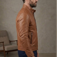 Veste en cuir pour homme, cuir véritable de qualité supérieure, vêtement d'extérieur décontracté, fermeture éclair intégrale, col montant, plusieurs poches zippées à l'intérieur