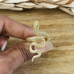 Nouveauté 2026, Meilleure vente : Bague serpent gothique en laiton pour femme, plaquée or 18 carats, motif animal enroulé texturé, style punk, vente en gros - Product Image 6