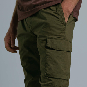 Pantalon cargo baggy décontracté léger pour homme, 100 % coton, coupe droite, délavage foncé, devant plat, taille mi-haute, 6 poches - Product Image 3
