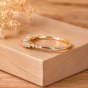 14 Round Brilliant Cut Stone Lab Grown Diamond Wedding <b>Ring</b> Band Curved Chevron <b>Stacking</b> for Parties 10k 14k 18k Solid Gold - Product Image 3