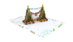Tarjeta de felicitación navideña emergente en 3D con diseño de árboles, regalos y pancartas, barnizado mate, impresión digital - Product Image 3