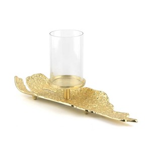 Stunning Textured Gold <b>Candlestick</b> Holder Features Double <b>Glass</b> Cups, Luxurious Organic Footed Design Creates Radiant Ambiance - Product Image 4
