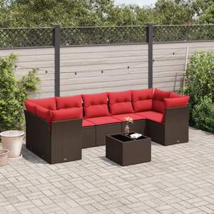 Set di divani da giardino in polyrattan marrone da 8 pezzi con cuscini, eleganti mobili da esterno - Product Image 1