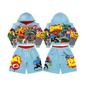 Conjunto de Sudadera con Capucha y Pantalones Cortos de Algodón para Sublimación con Logotipo Personalizado OEM, para Hombre y Mujer, Dos Piezas - Product Image 5