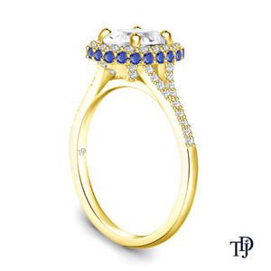 10K Gold Vibrant Sapphire Halo Diamond (Natural) Engagement <b>Ring</b> with <b>Split</b> Shank and Round Center OEM manufacturer - Product Image 5