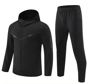 Survêtement décontracté en coton pour homme avec cordon de serrage, poches latérales, coupe régulière, longueur intégrale, couleur unie, pour l'automne - Product Image 2