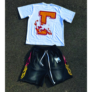 Nuevo Conjunto de Verano Informal para Hombre, Estilo Urbano, Camiseta y Pantalones Cortos Deslavados, Conjunto de Dos Piezas - Product Image 2