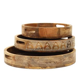 ถาดเสิร์ฟไม้ทรงสี่เหลี่ยมพร้อมด้ามจับแกะสลักดีไซน์ต้นไม้แห่งชีวิตถาดตกแต่งโต๊ะในครัว - Product Image 1