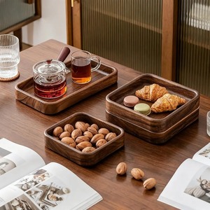 Juego de Bandejas de Servir de Nogal de Alta Calidad, Platos Minimalistas de Madera para Aperitivos y Té, para Decoración de Cocina y Comedor - Product Image 4