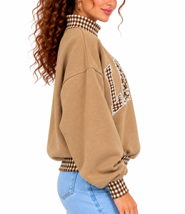 Wholesale Oversized Women’s <b>Mock</b> Neck Sweatshirt Custom Applique Embroidery 100% Cotton Fleece Streetwear Pullover - Product Image 3