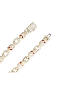 Bracelet Crâne en Or 14K Plaqué Or de Qualité Supérieure avec Diamants et Yeux de Rubis, Coupe Ronde Brillante, Style Punk Unisexe, Idéal au Quotidien - Product Image 3