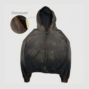 Wholesale Washed Distressed Men's Hoodie Splatter <b>Spray</b> Dyed <b>Bleached</b> Washed Fleece Lined Custom Logo Cropped Hoodie - Product Image 4