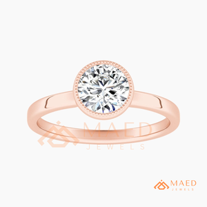 Anillo de compromiso de oro rosa con bisel de moissanita de corte redondo, joyería elegante para mujer, regalo - Product Image 5