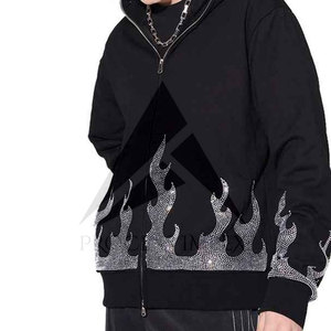 Rhinestone Hoodie Mens Winter Oversized Zip Up Plus Size Boxy Fit <b>Drop</b> Shoulder Luxury Process Impex - Product Image 3