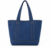 Sac fourre-tout en jean avec broderie marguerite, couleur unie, style minimaliste, ouverture supérieure, usage quotidien
