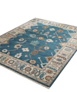 Hand Knotted Modern Oushak Wool Rug Blue <b>Turkish</b> Floral Area Rug Handmade Luxury Oriental <b>Carpet</b> for Living Room - Product Image 3