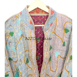 Indian 100% Cotton Hand Block Print Breathable Nonwoven Quilted Vintage <b>Kantha</b> Patch Work Women Winter <b>Jackets</b> - Product Image 2