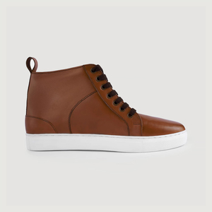 Wholesale Stylish High <b>Top</b> Tan Genuine Leather Sneakers for Men Casual Fashion High Quality OEM Brand Men's Dress Shoes Formal - Product Image 5