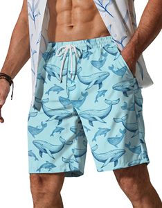 Men Casual <b>Shorts</b> Patchwork Print Elastic Waist Drawstring Beach Summer Holiday Colorful Lightweight White top mens swim beach - Product Image 4