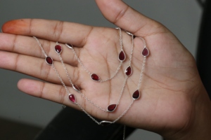 925 Sterling Silver Garnet <b>Necklace</b> Bezel Set Pear Cut Red Gemstone Station <b>Long</b> Layering Chain Jewelry Wholesale - Product Image 6