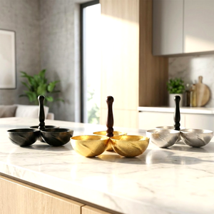Juego de Tazones de Metal Plateado de Lujo con Asa de Madera, Tazón Premium para Servir Frutos Secos y Dulces para Ramadán, Calidad de Exportación, Nueva Colección - Product Image 5