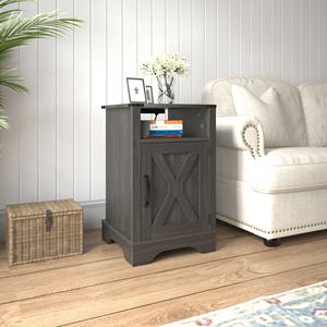Dark Gray <b>Rustic</b> Wooden Farmhouse Nightstand Tall <b>Bedside</b> End <b>Table</b> with Electrical Outlets and Charging Station - Product Image 1