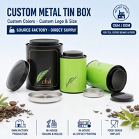 Boîte en fer blanc ronde brillante à double couvercle pour thé et café, avec logo personnalisé en feuille d'or, qualité alimentaire, vente en gros, faible MOQ, directement de l'usine