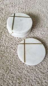 Hand Made Design <b>Marble</b> <b>Coaster</b> With Brass Strip Stone <b>Coaster</b> With Brass Mats & Pads At very best selling Price - Product Image 6