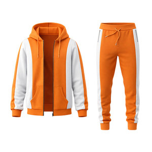 Conjunto Deportivo con Capucha Naranja para Hombre, Chaqueta y Pantalones con Paneles en Contraste, Ropa Deportiva para Correr, Entrenamiento, Gimnasio, Fitness, Conjunto Casual para Trotar - Product Image 2