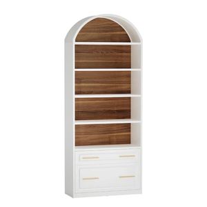 Elegante Estantería con Diseño Arqueado y Vitrina, Amplio Espacio de Almacenamiento con Cajones para Archivos y Estantes de Exhibición - Product Image 5