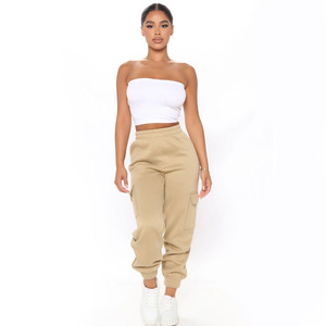 Pantalon de survêtement pour femme, taille mi-haute, coupe droite, en coton bouclette respirant, longueur intégrale, décontracté pour l'hiver - Product Image 1