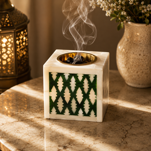 Brûleur d'encens de luxe en résine à motif rayé avec incrustation d'os et coupelle en laiton, pour Bakhoor islamique, décoration arabe pour Ramadan et l'Aïd, cadeau - Product Image 3