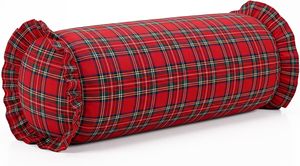Housse de coussin ronde à carreaux vert et rouge avec bord festonné, taie d'oreiller en tartan de Noël - Product Image 3