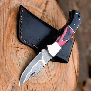 Couteau de chasse en acier Damas à pointe tombante avec manche en Micarta, épaisseur 0,6 mm, bord biseauté, pour survie, couteau pliant. - Product Image 4