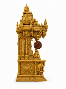 Temple en teck sculpté à la main style Mayur, finition dorée, grand motif paon, pour la maison et la salle de prière, pour les maisons américaines. - Product Image 6