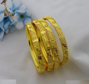 Luxury Dubai Arabia Bride Wedding <b>Bangles</b> <b>Gold</b> <b>Plated</b> Copper <b>Gold</b> Placer Hollow Patterned Round Beads Polka Dot <b>Bangles</b> - Product Image 5