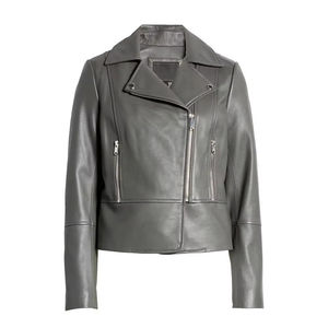 Veste en cuir d'agneau pour femme de qualité supérieure, modèle 2025, sans col, coupe ajustée, courte, noire, avec fermeture éclair, imperméable - Product Image 2