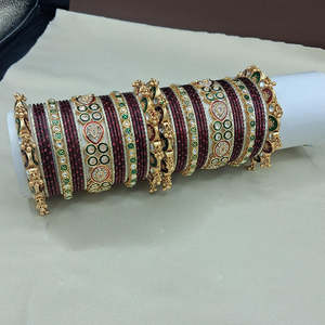 Gold Plated Crystal Stone Pearl Meenakari <b>Bangles</b> <b>Set</b> - Product Image 1