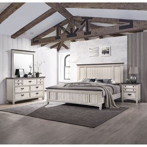 Letto matrimoniale in stile rustico industriale con panelli e pediera integrata, in legno massello, per camera da letto, 1 pezzo, finitura marrone - Product Image 5