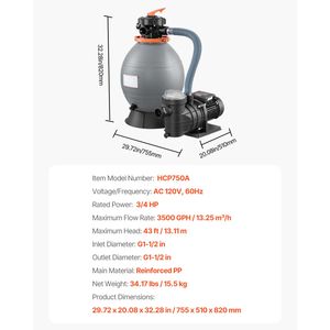 Sistema di Filtrazione a Sabbia per Piscina Krystal Clear a 6 Vie, 3/4 HP, 16 Pollici, 3500 GPH, per Piscine Interrate, Pompa ad Alta Efficienza - Product Image 4