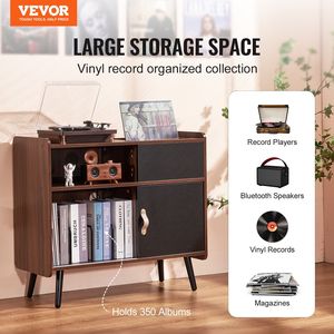 Support de tourne-disque vintage avec prise de courant, capacité de 350 albums, meuble de salon, table pour tourne-disque - Product Image 2