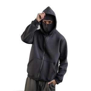 Sweat à capuche balaclava style streetwear avec logo personnalisé, fermeture éclair intégrale, double capuche, masque de ski, coupe oversize, vintage, pour homme - Product Image 1