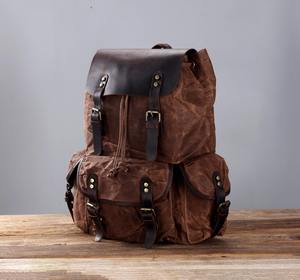 Sac à dos en cuir véritable et toile résistant à l'eau pour hommes, sac de voyage pour ordinateur portable, vente en gros, OEM, logo personnalisé, fabricant LCB-0031 - Product Image 2