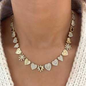 Diamond Heart <b>Statement</b> <b>Necklace</b> 14K 18K Solid Gold Pave Round Baguette Cut Lab Grown Diamond Luxury Bridal Wedding Fine Jewelry - Product Image 3